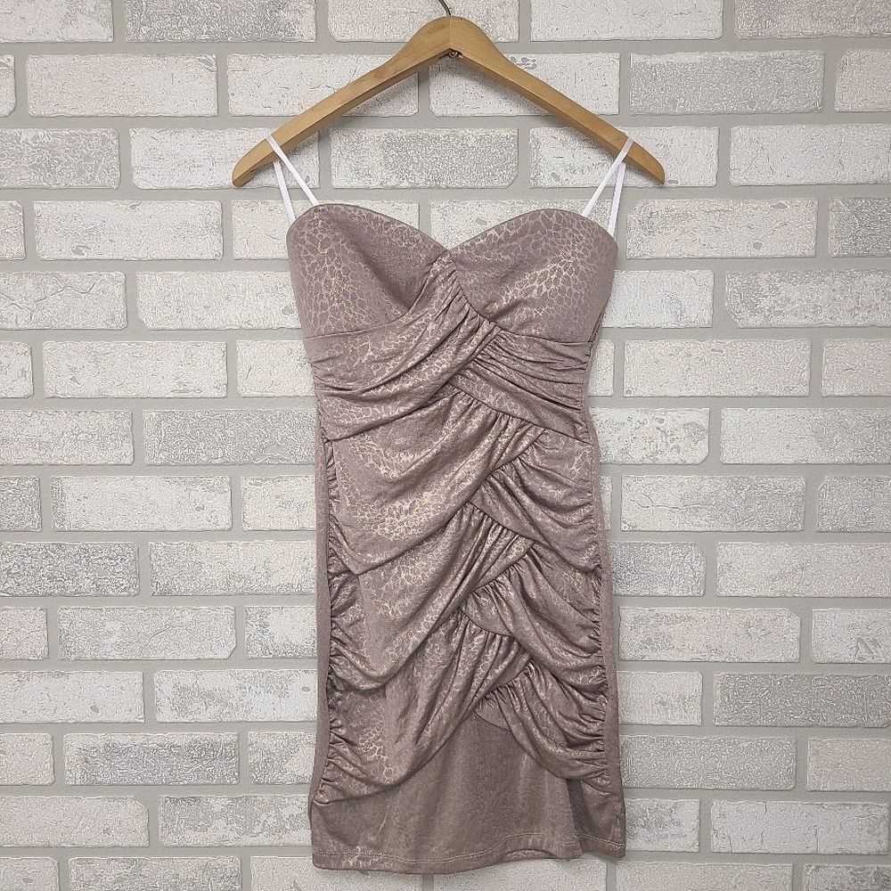 As U Wish Stretchy Tan and Gold Animal Print Mini Dress Size Medium